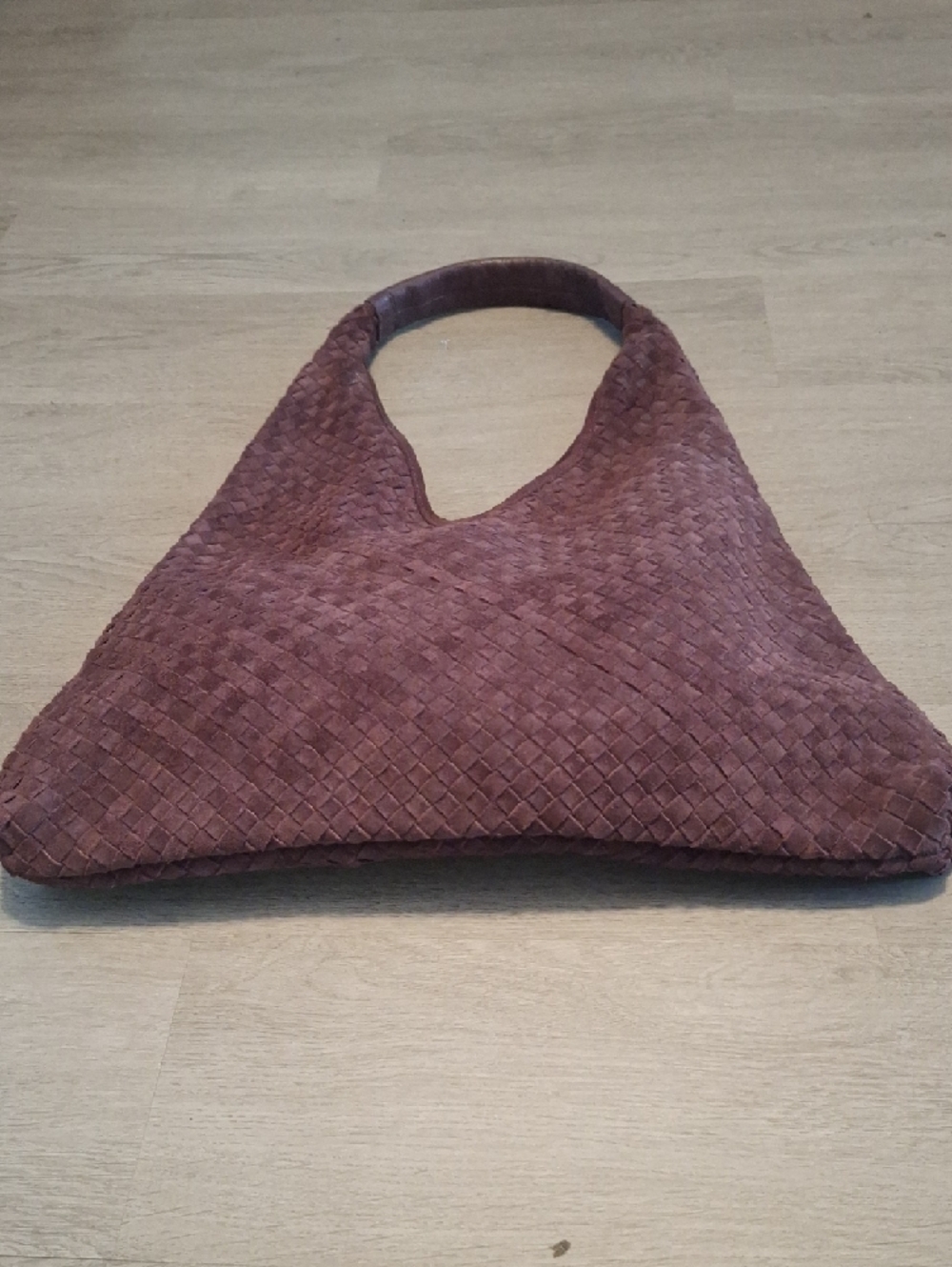Woven Suede Hobo Bag in Eggplant - Picture 2 of 10